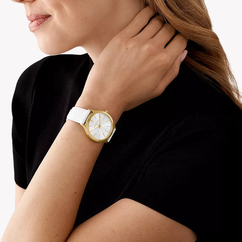 Michael Kors Women's Gold Watch, White Leather | Mk7466 by i-watch