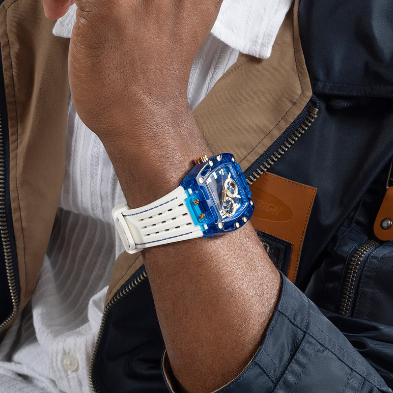 Guess Men's Blue Stainless Steel & White Silicone Watch | Gw0499g6 by i-watch