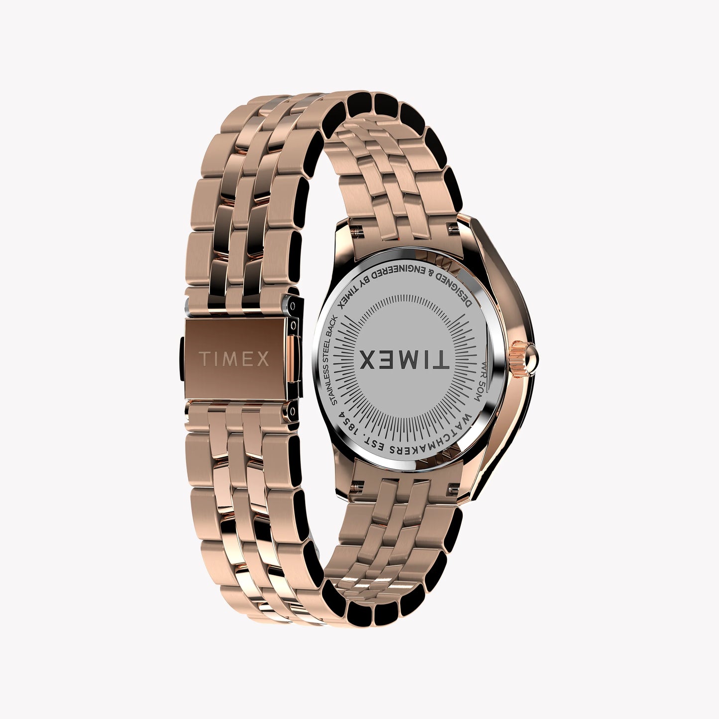 Timex Cushion Multifunction Rose Gold-tone with Crystal Accents and Black Dial TW2W17800 Women's Watch