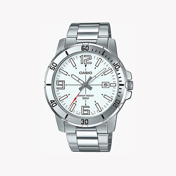 Casio Men's Silver Stainless Steel, White Dial | Mtp-Vd01d-7budf by i-watch