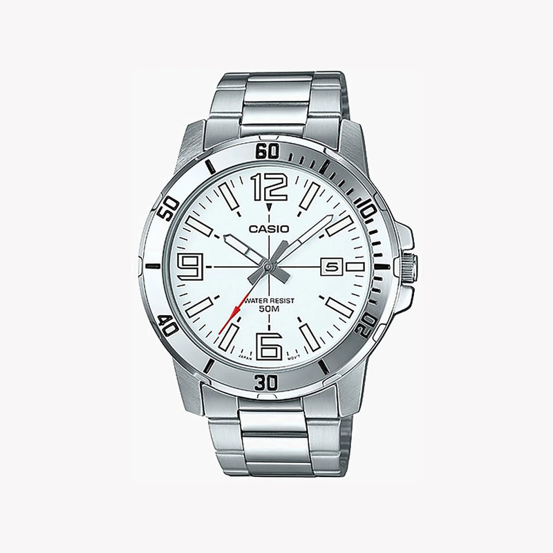 Casio Men's Silver Stainless Steel, White Dial | Mtp-Vd01d-7budf by i-watch