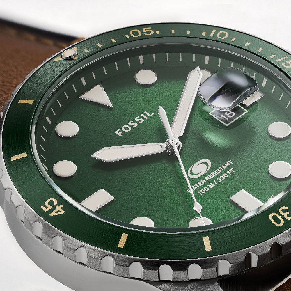 FOSSIL FS5946 SILVER ELEGANCE - MENS WATCH WITH GREEN DIAL & BROWN LEATHER BAND-i-Watch-5