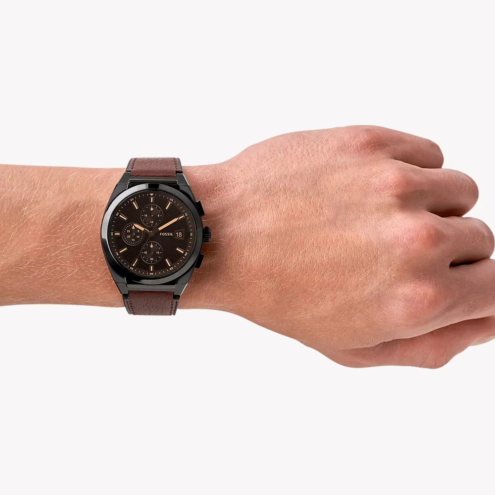 FOSSIL FS5798 TIMELESS ELEGANCE - MEN'S STAINLESS STEEL WATCH WITH BLACK DIAL & LEATHER BAND-i-Watch-4