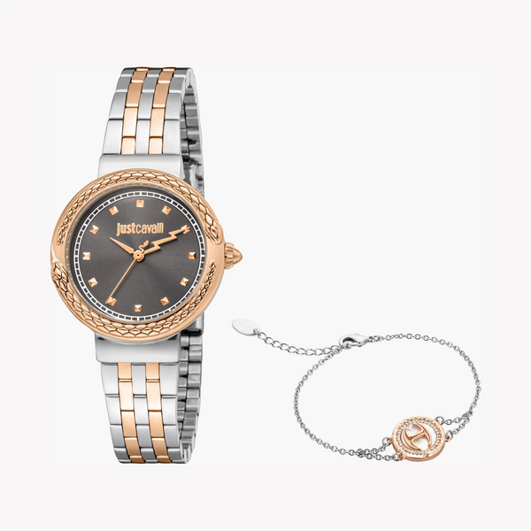 Just Cavalli Women's Two-Tone Watch, Dark Grey Dial | Jc1l311m0075 by i-watch
