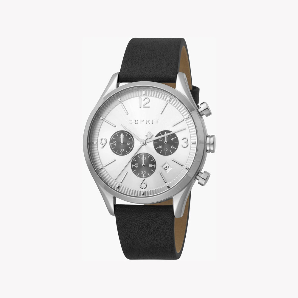 Esprit Men's Black Leather Watch, Silver Dial | ES1G210L0015 by i-watch