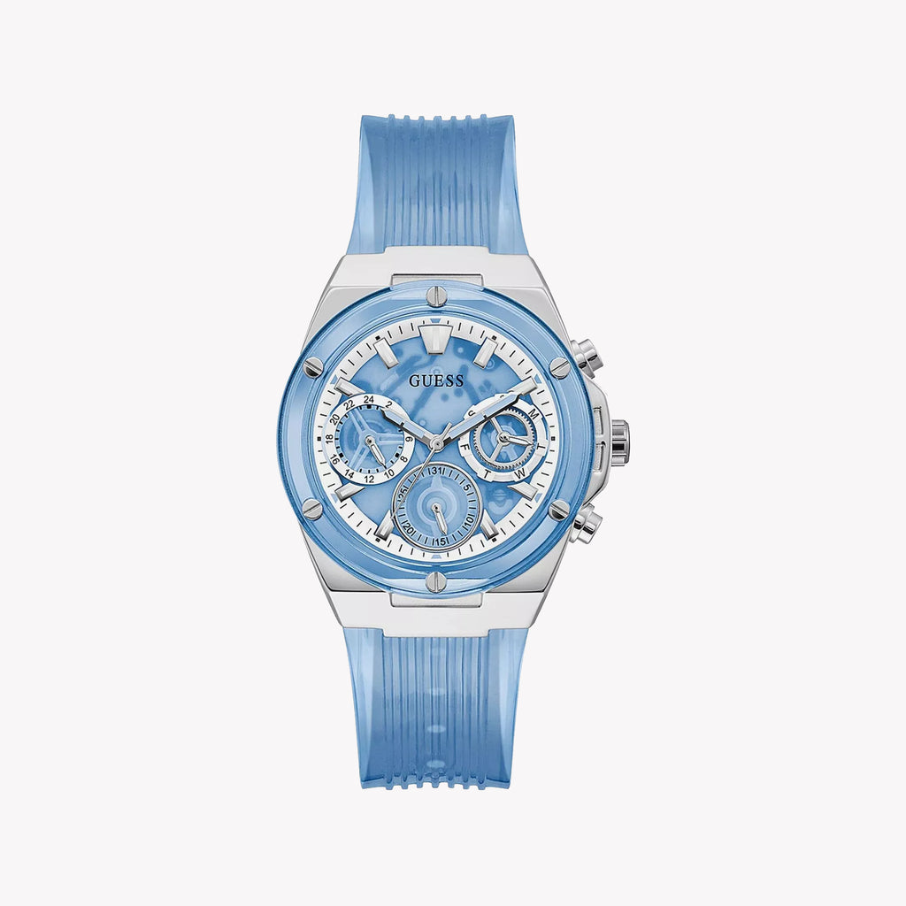 GUESS GW0409L1 - VIBRANT BLUE ELEGANCE - Women's Stylish Watch with Silicon Band and Sleek Silver Case