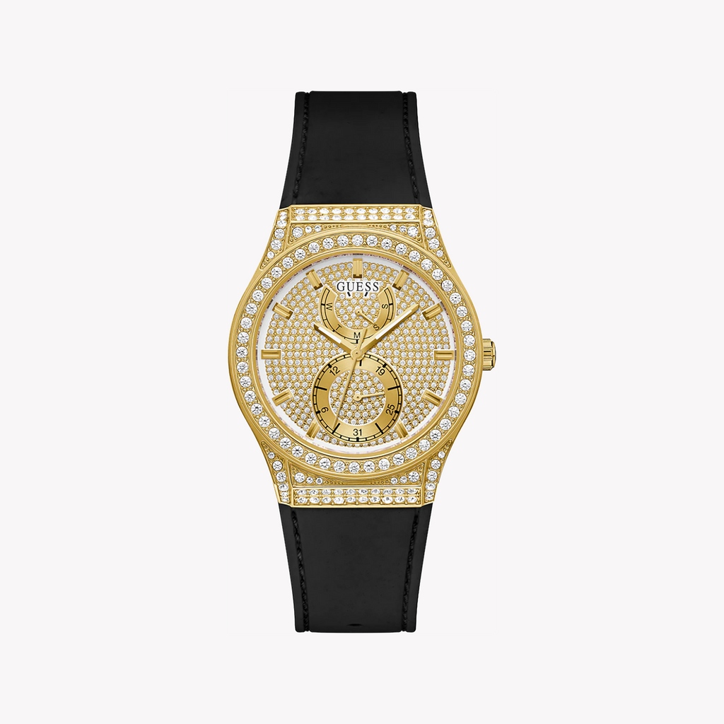 GUESS GW0439L2 - CHIC SOPHISTICATION WOMEN'S WATCH WITH GOLD DIAL & BLACK RUBBER BAND