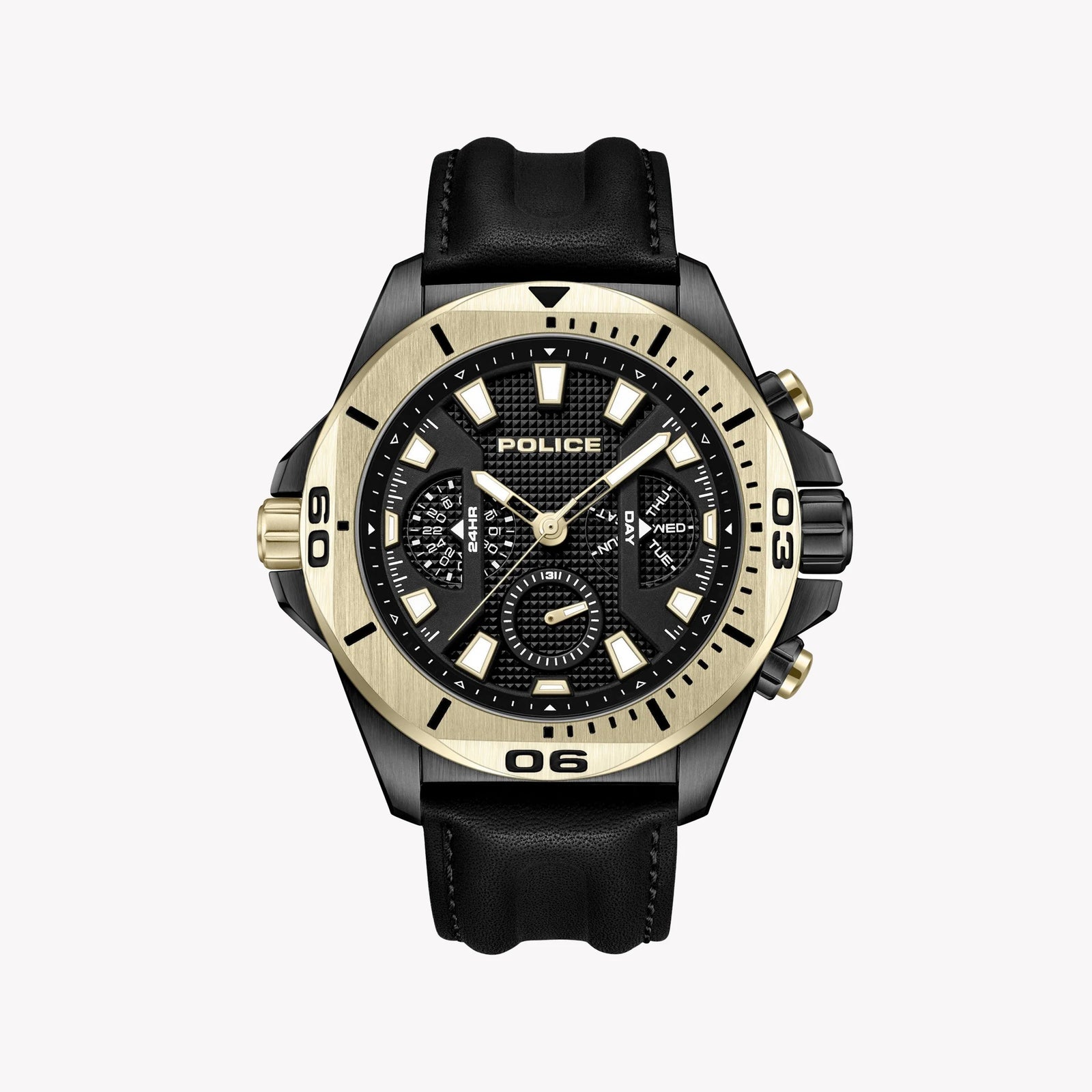 Police Men's Silver Watch, Black Leather | Pewjf0022501 by i-watch