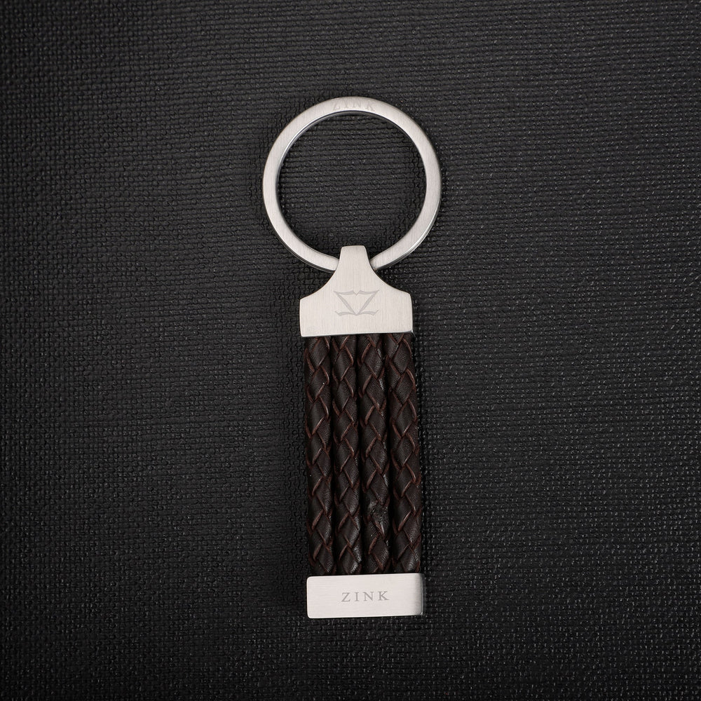 Zink Keychain - Brown & Silver - Stainless Steel & Leather | Zjkc008br by i-watch