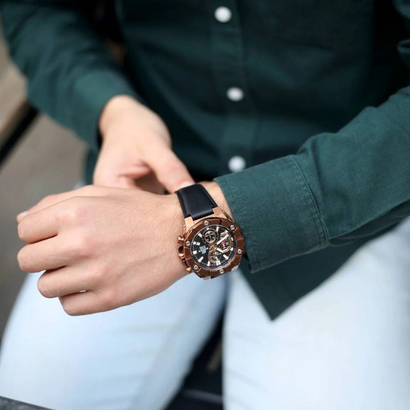 Casio Edifice Efr-569bl-1avudf - Rose Gold Style, Black Leather, Men's Watch by i-watch
