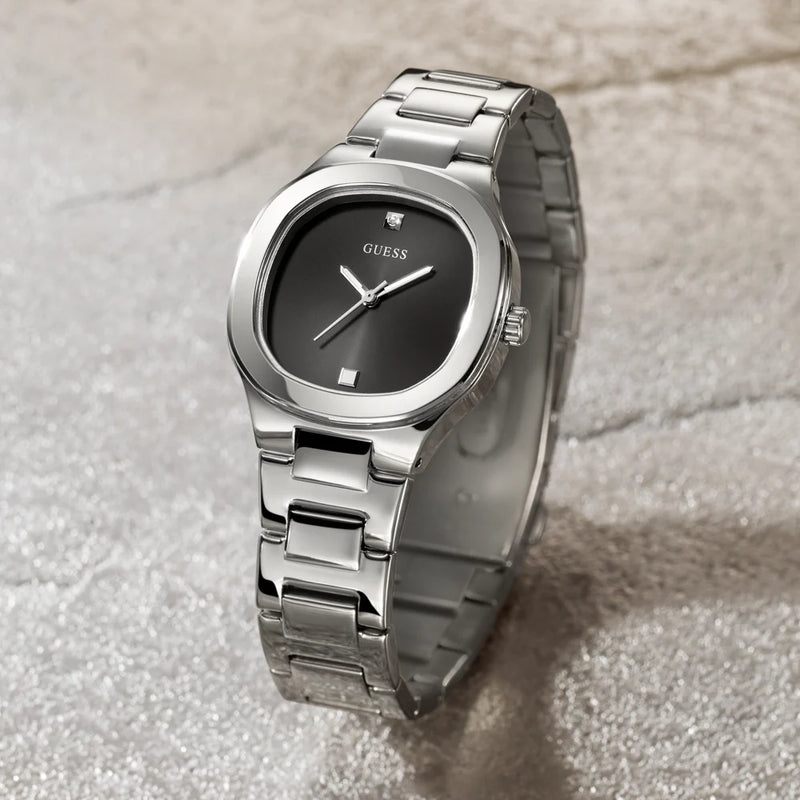 Guess Women's Silver Stainless Steel Watch, Black Dial | Gw0615l1 by i-watch