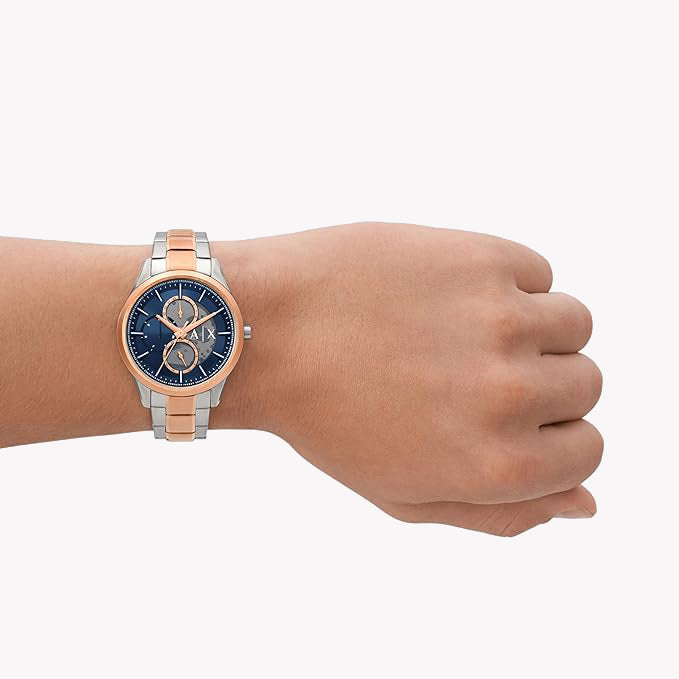 ARMANI EXCHANGE AX1874 - BOLD ELEGANCE MEN'S WATCH WITH SILVER-ROSE GOLD BAND & BLUE DIAL-i-Watch-4