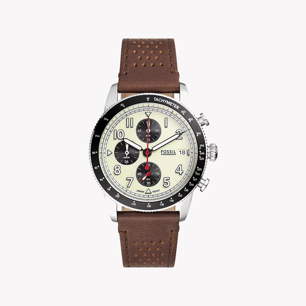 Fossil Men's Brown Leather Watch, Silver Case | Fs6042 by i-watch