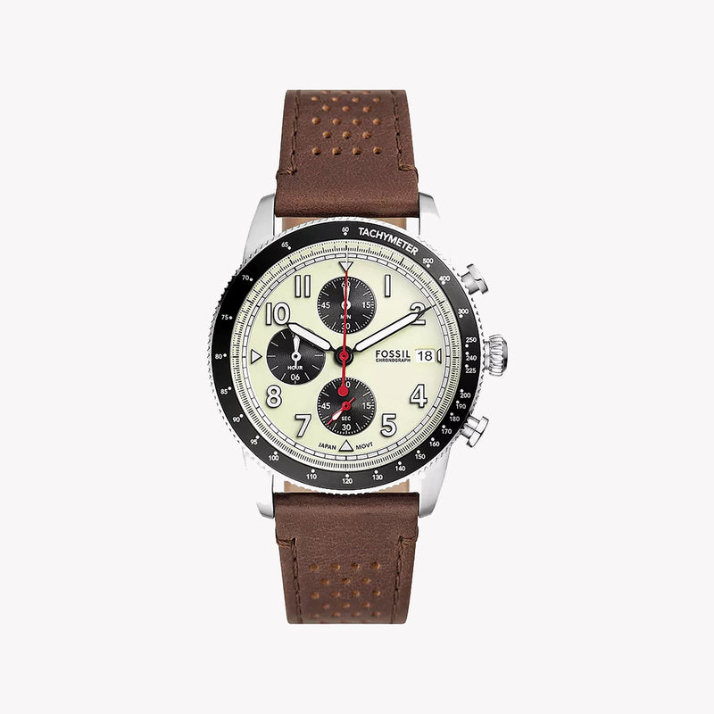 Fossil Men's Brown Leather Watch, Silver Case | Fs6042 by i-watch