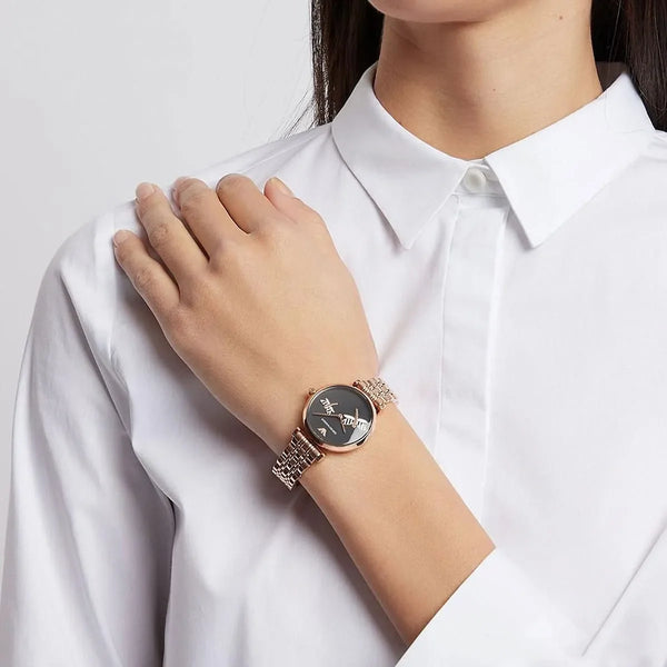 Emporio Armani Women's Rose Gold Watch, Black Dial | Ar11206 by i-watch