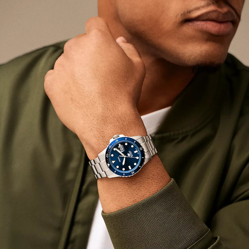 Fossil Men's Silver Watch, Blue Dial | Fs6029 by i-watch