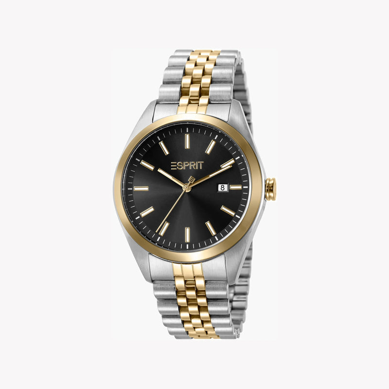Esprit Men's Silver & Gold Stainless Steel Watch, Black Dial | Es1g250m0045 by i-watch