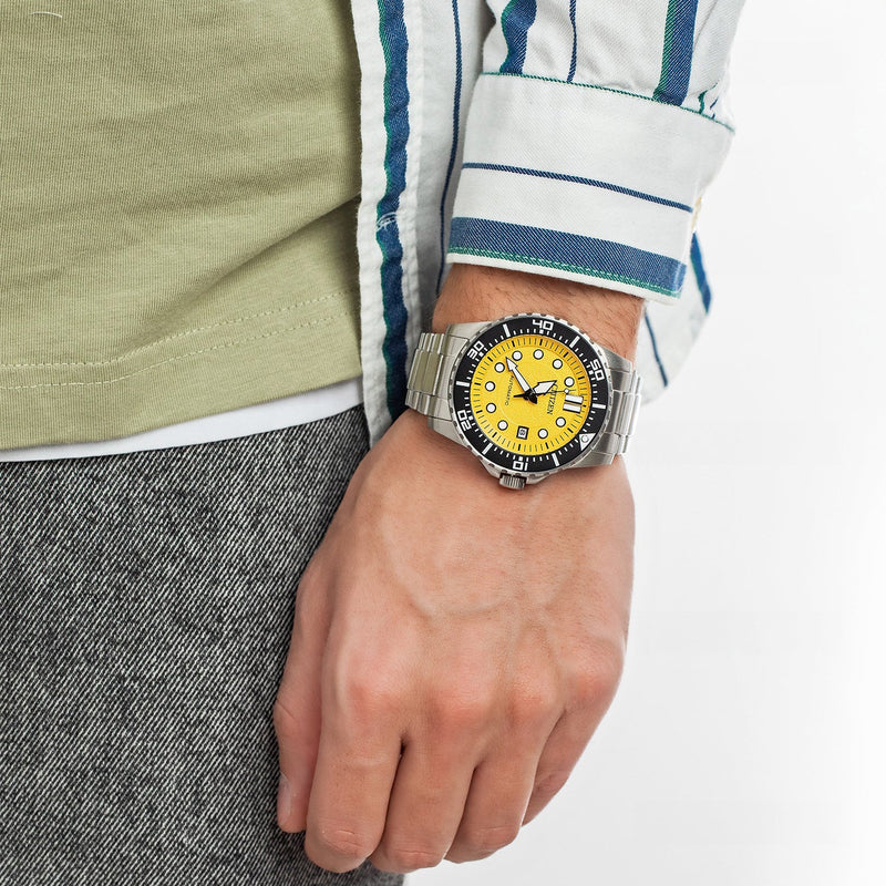 Citizen Men's Silver Stainless Steel Watch, Yellow Dial | Nj0170-83z by i-watch