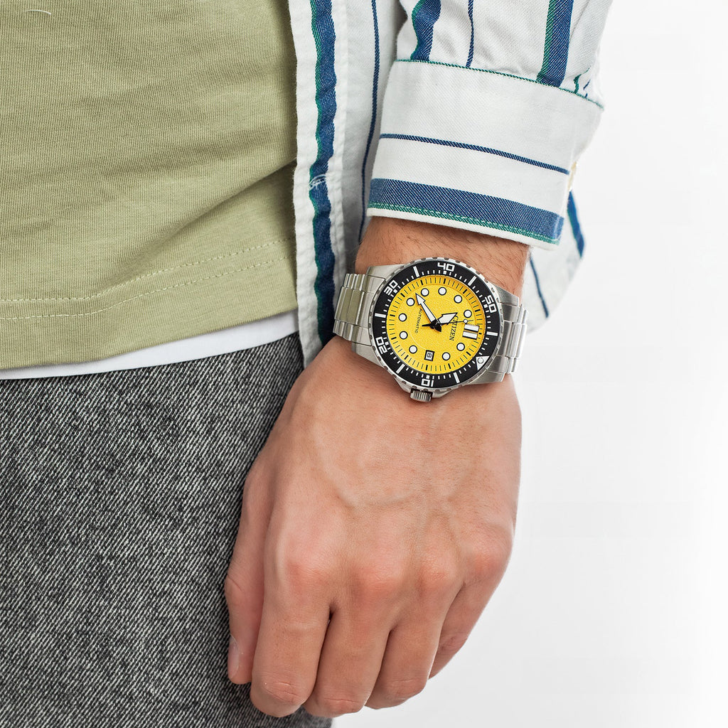 CITIZEN NJ0170-83Z - ELEGANT AUTOMATIC TIMEPIECE WITH STRIKING YELLOW DIAL & SILVER STAINLESS STEEL BAND-i-Watch-3