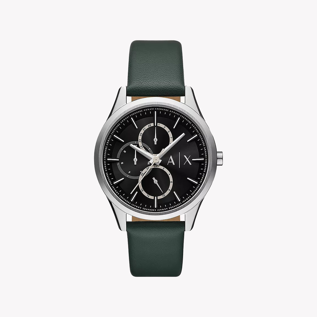 Armani Exchange Women's Watch with Silver Stainless Steel Case and Green Leather Band