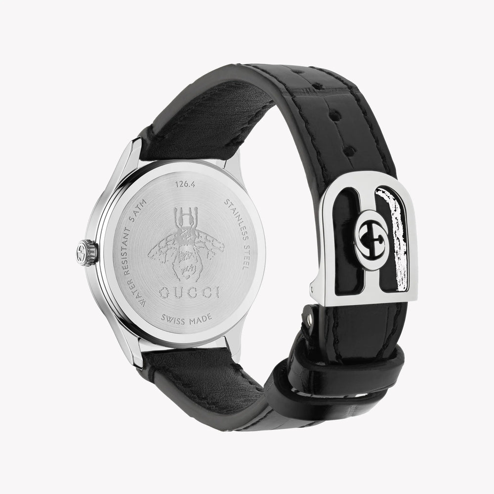 Gucci Women's Silver Stainless Steel, Black Leather | Ya1265055 by i-watch