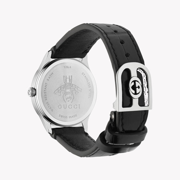 Gucci Women's Silver Stainless Steel, Black Leather | Ya1265055 by i-watch