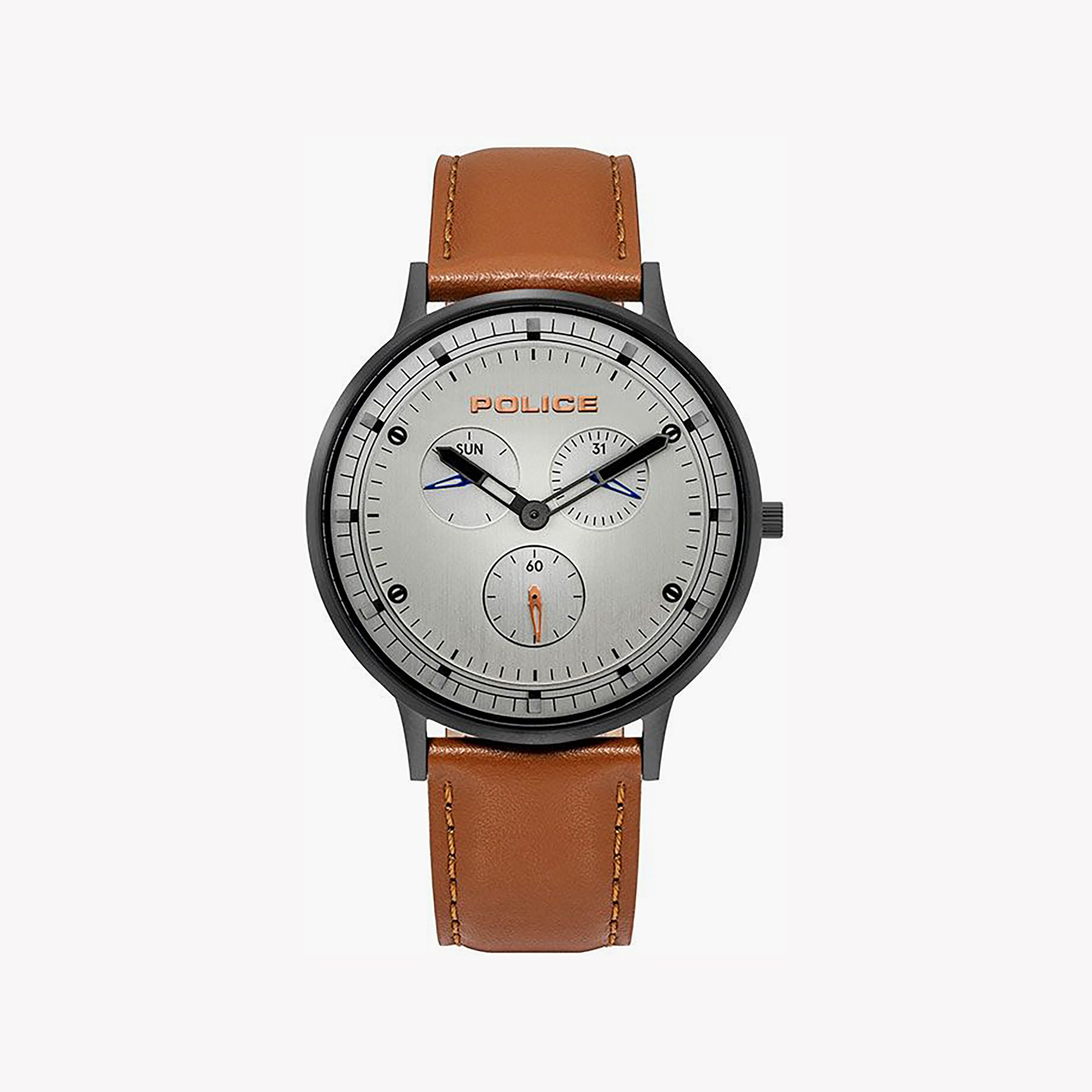 POLICE PL-15968JSB_04 TIMELESS ELEGANCE - MEN'S SOPHISTICATED SILVER & BROWN LEATHER WATCH