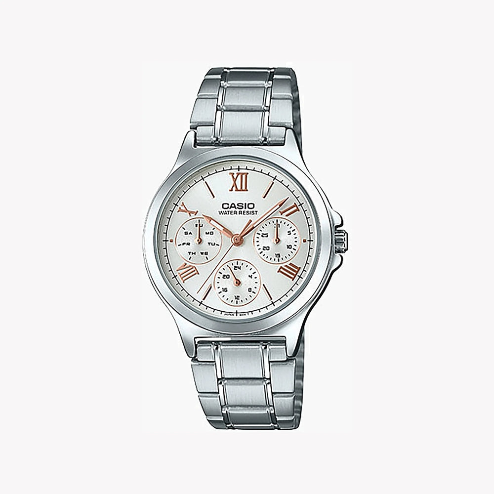 Casio Ltp-V300d-7a2udf - Sporty Elegance Unisex Watch With Stainless Steel Band And White Dial by i-watch