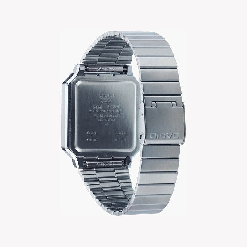 Casio Men's Silver Digital Watch, Chrome Plated Resin | A100we-7b by i-watch