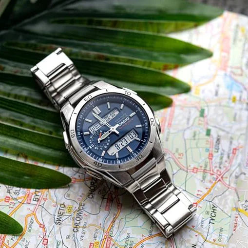 Casio Men's Silver Stainless Steel Watch, Blue Dial | Wva-M650d-2aer by i-watch