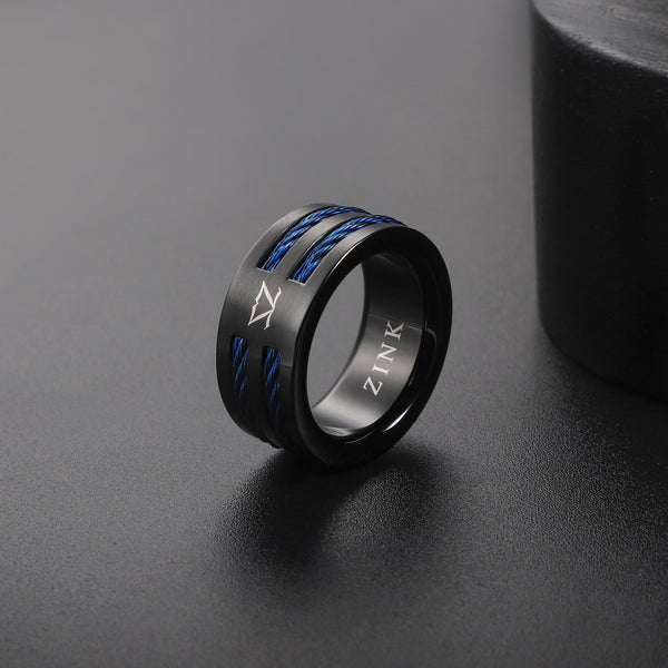 Zink Men's Black & Blue Stainless Steel Ring | Zjrg040bl
