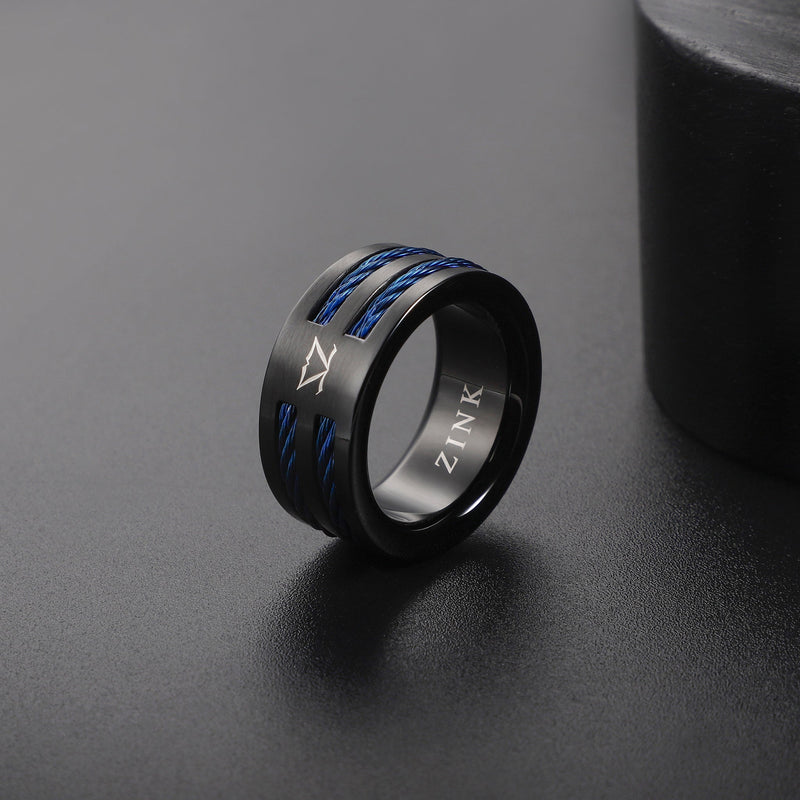 Zink Men's Black & Blue Stainless Steel Ring | Zjrg040bl