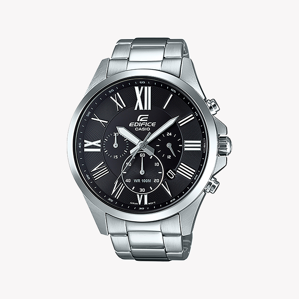 CASIO EDIFICE EFV-500D-1AVUDF - RUGGED ELEGANCE MEN'S WATCH WITH BLACK DIAL & STAINLESS STEEL BAND