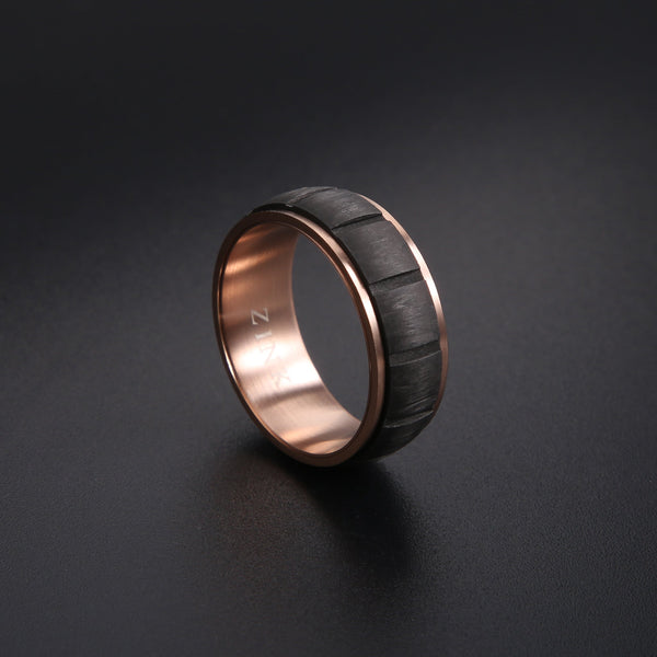 Zink Men's Rose Gold & Black Stainless Steel Ring | Zjrg028rg