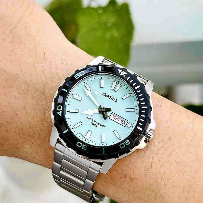 Casio Men's Silver Sport Watch, Cyan Dial | Mtd-125d-2a2v by i-watch