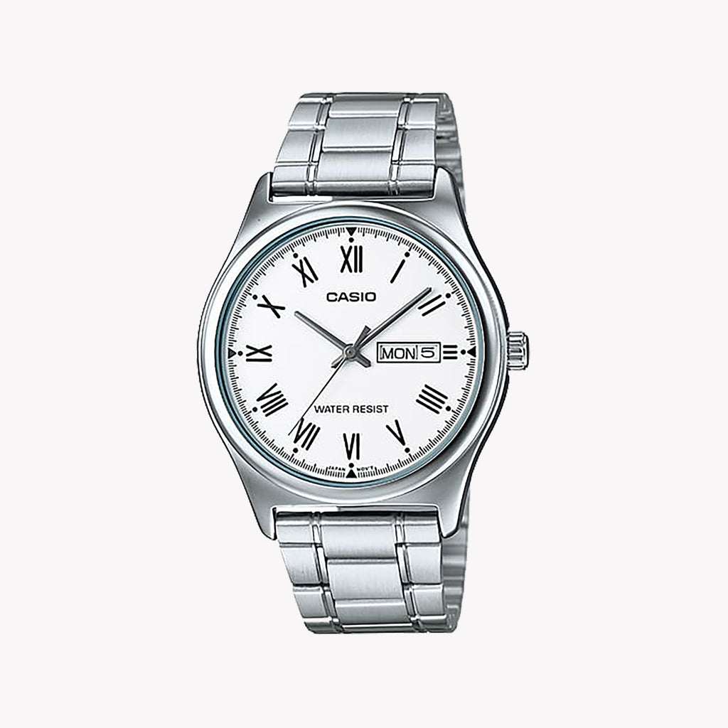 MTP-V006D-7B2UDF - TIMELESS ELEGANCE - Men's Stainless Steel Watch with White Dial & Day/Date Display