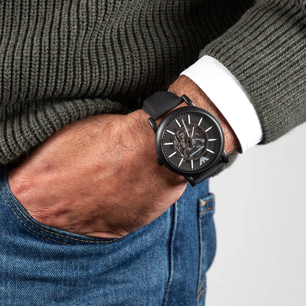 EMPORIO ARMANI AR60008 - BOLD SOPHISTICATION MEN'S WATCH WITH BLACK LEATHER BAND & STAINLESS STEEL CASE-i-Watch-4