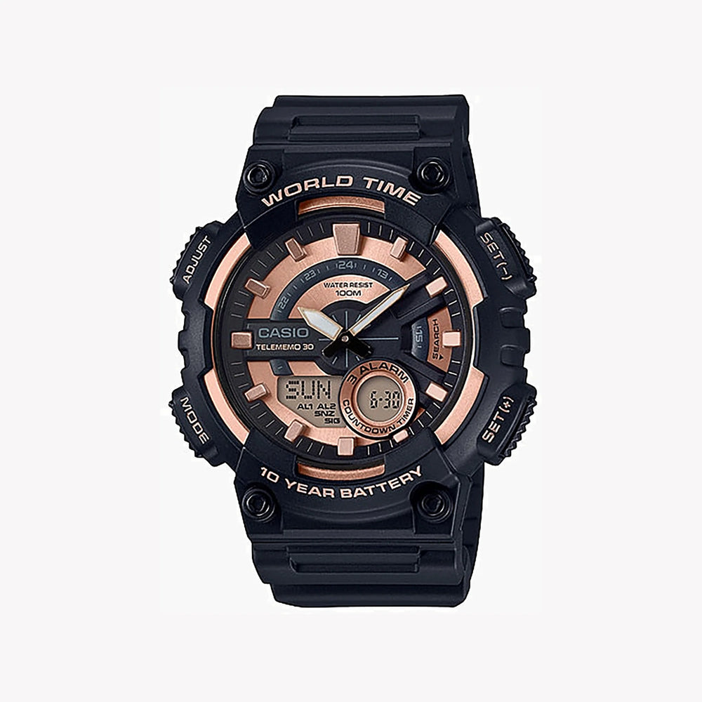 Casio Men's Black Resin Watch, Rose Gold Dial | Aeq-110w-1a3vdf by i-watch