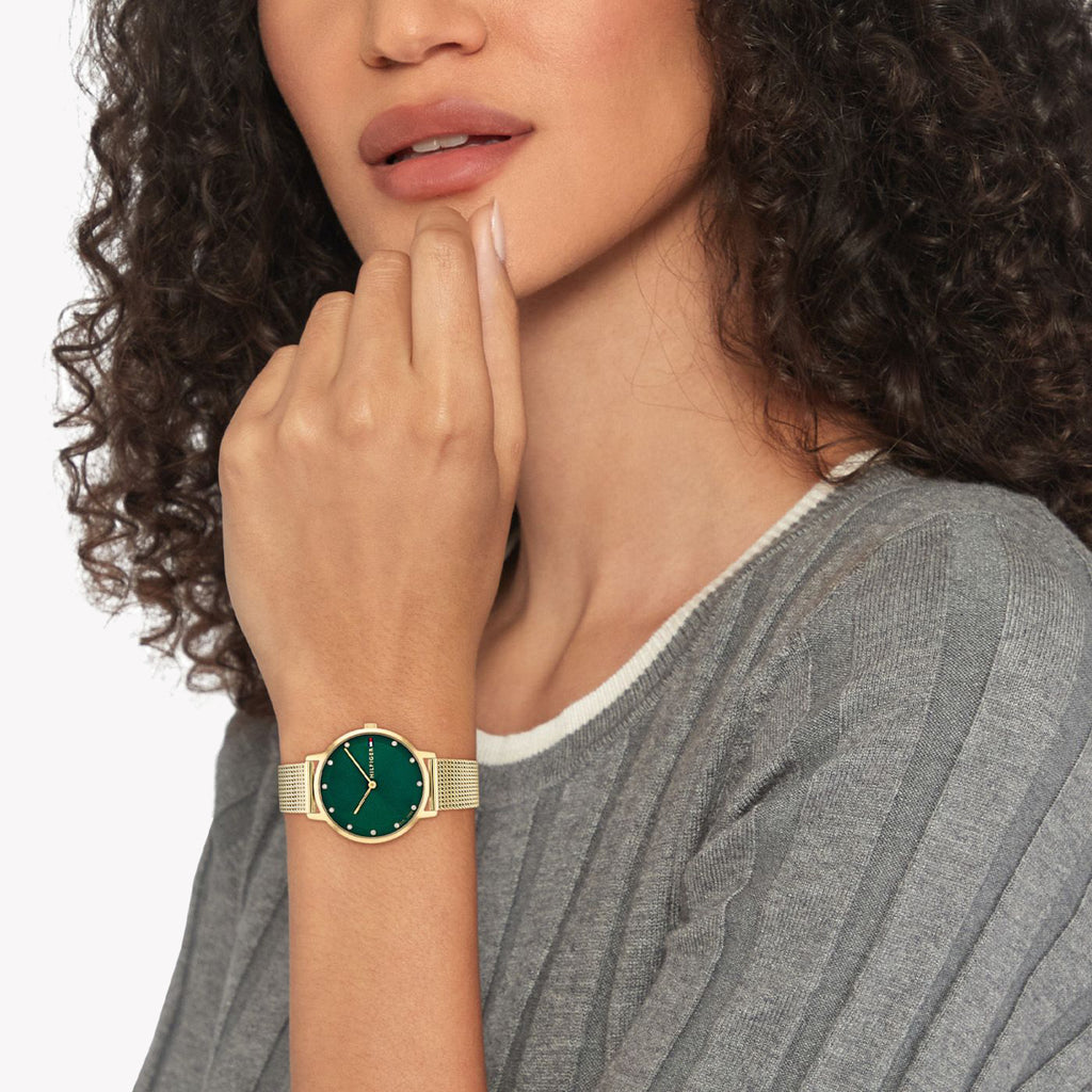 TOMMY HILFIGER 1782668 RADIANT GOLD GLAM - Women's Elegant Timepiece with Green Dial and Luxe Band-i-Watch-4