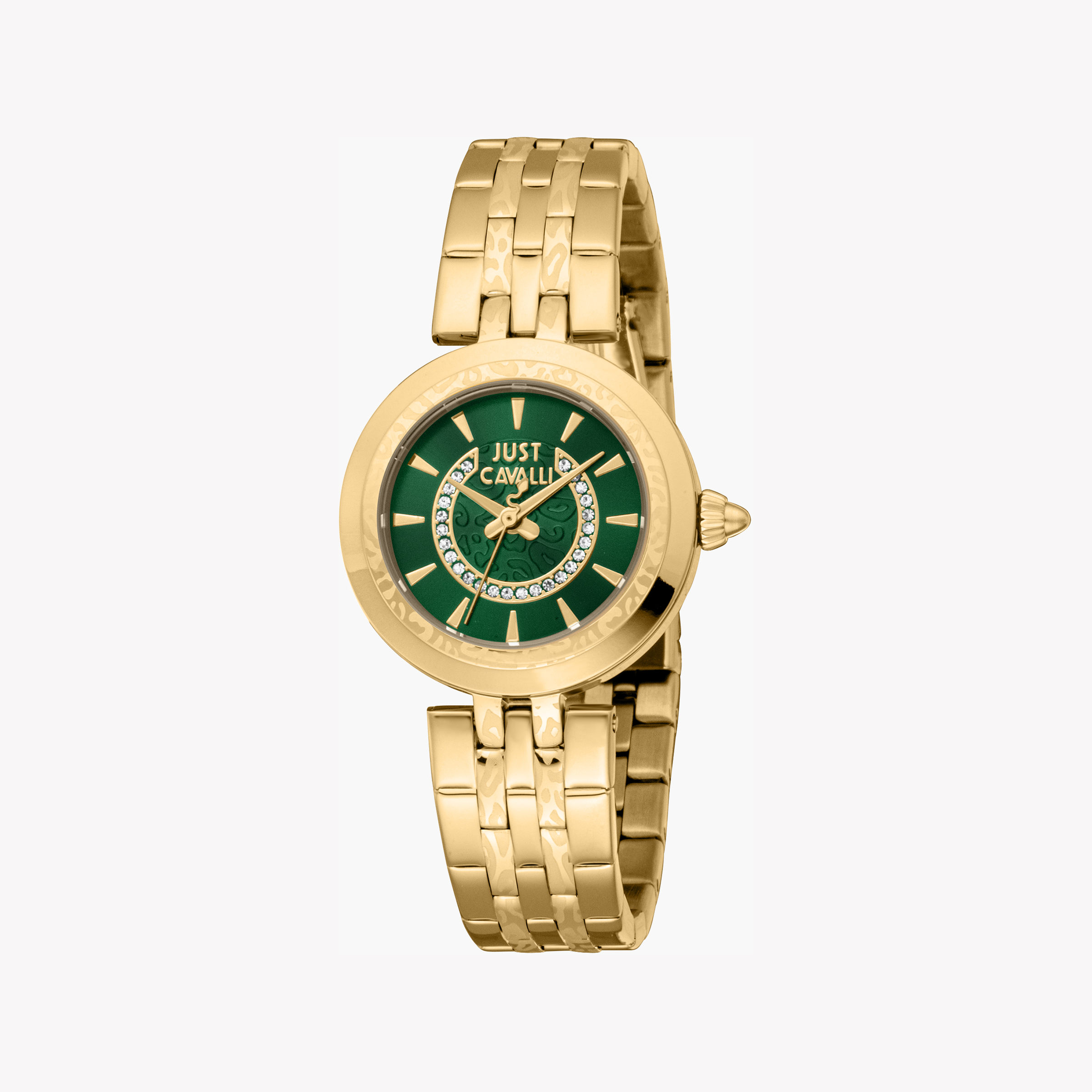 JUST CAVALLI JC1L314M0065 - BOLD GOLD GLAMOUR Women's Watch with Gold Stainless Steel Band and Dark Green Dial