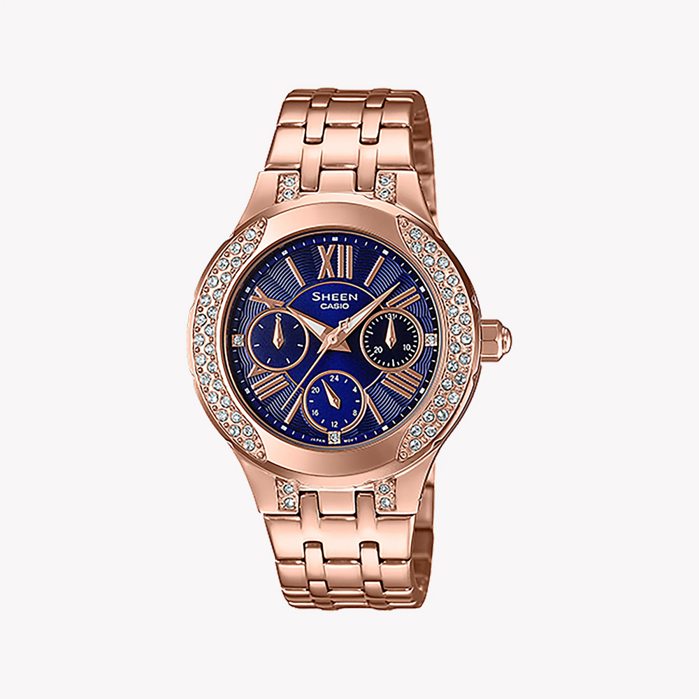 Casio She-3809pg-2audf Elegant Adventure - Sporty Chic Women's Watch With Rose Gold And Blue Dial by i-watch