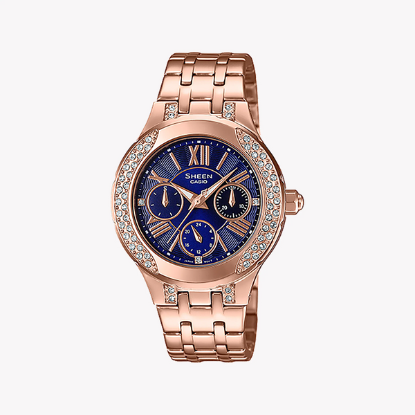 Casio She-3809pg-2audf Elegant Adventure - Sporty Chic Women's Watch With Rose Gold And Blue Dial by i-watch