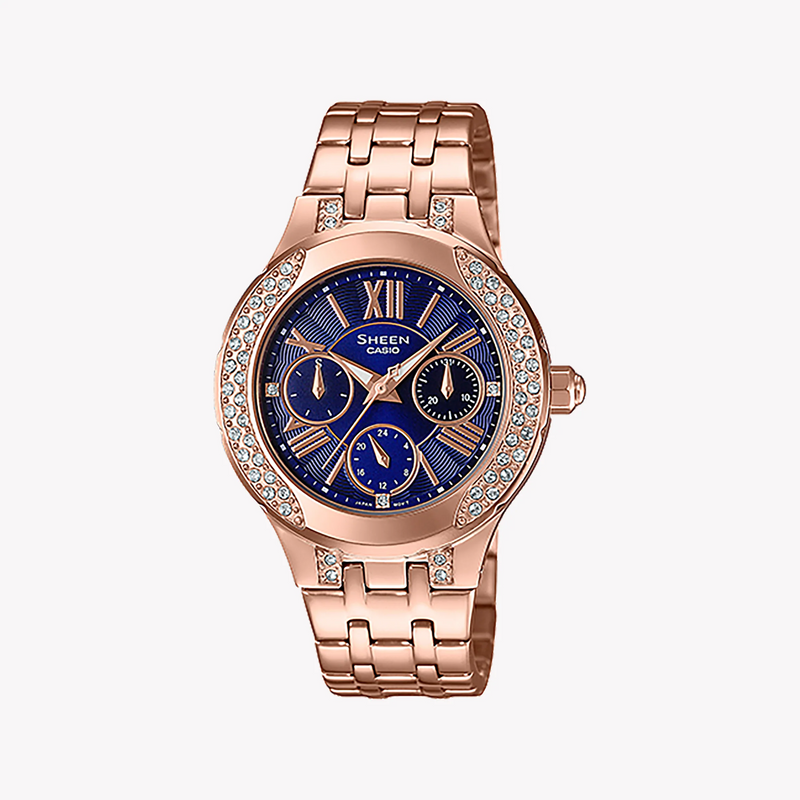 Casio She-3809pg-2audf Elegant Adventure - Sporty Chic Women's Watch With Rose Gold And Blue Dial by i-watch