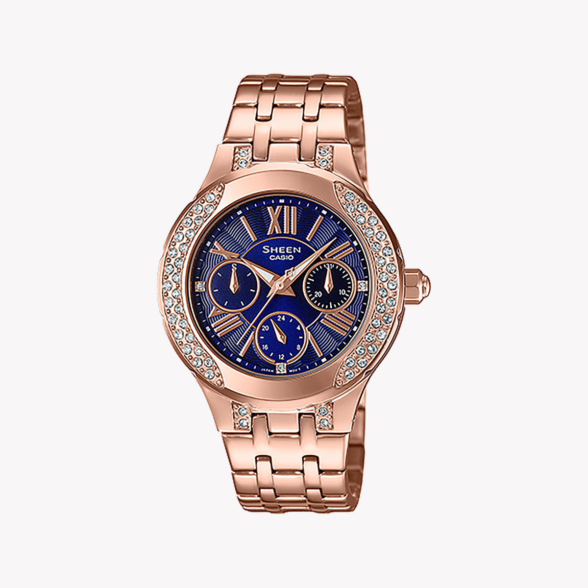 CASIO SHE-3809PG-2AUDF ELEGANT ADVENTURE - SPORTY CHIC WOMEN'S WATCH with Rose Gold and Blue Dial