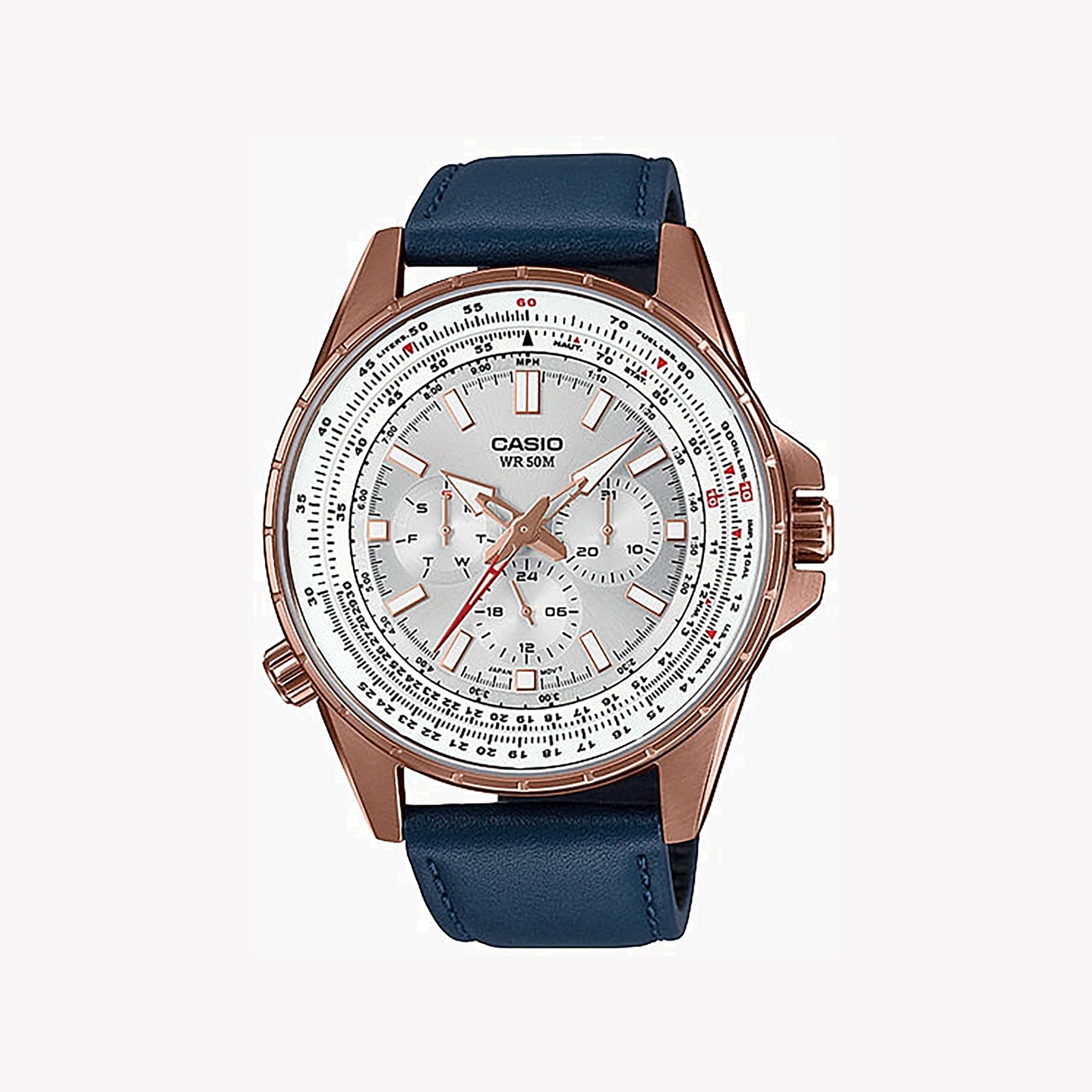 CASIO MTP-SW320RL-7AVDF ELEGANT TIMEPIECE - RUGGED ROSE GOLD & BLUE LEATHER MEN'S WATCH