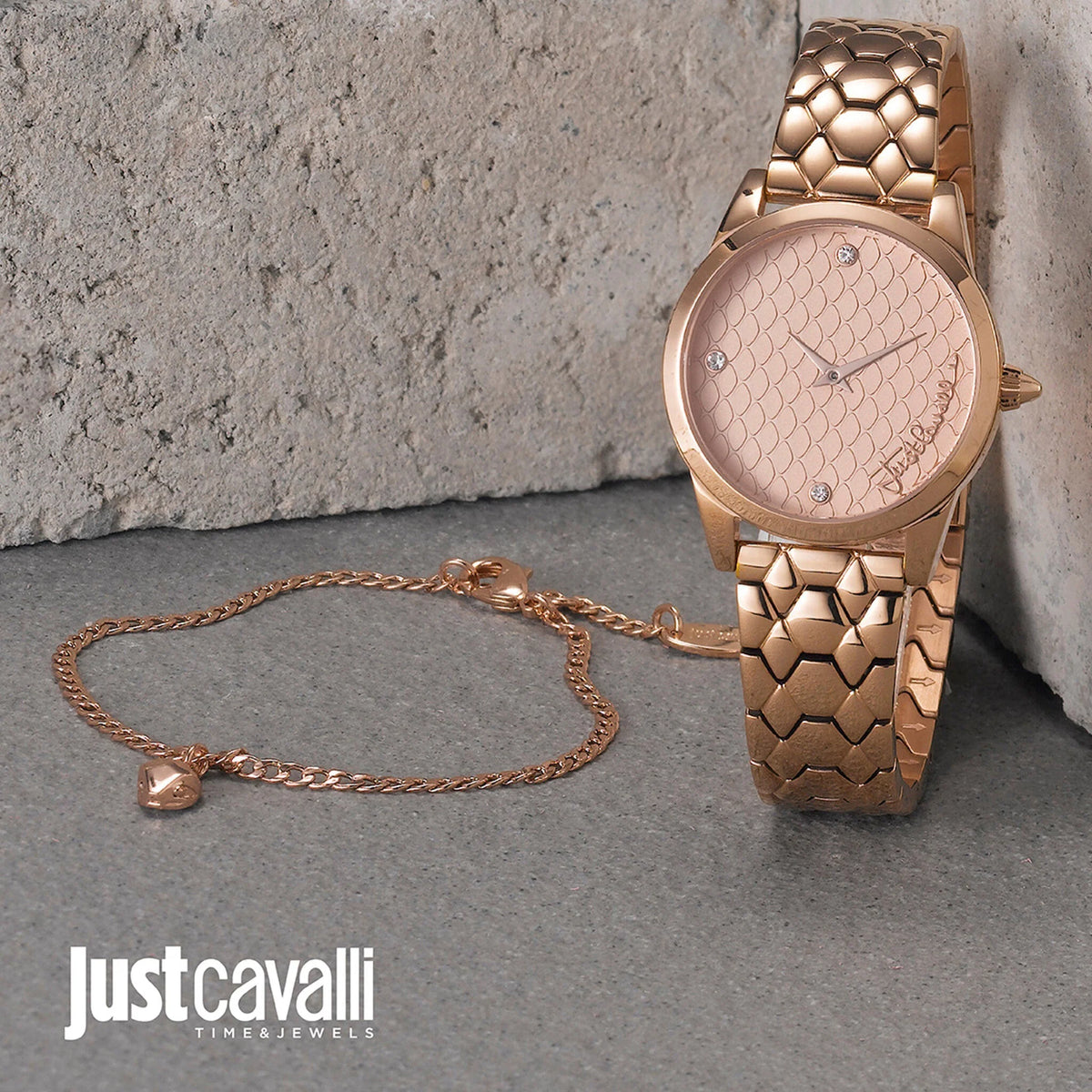 JUST CAVALLI Women's Watch with Rose Gold Stainless Steel Case and Rose Gold Stainless Steel Band