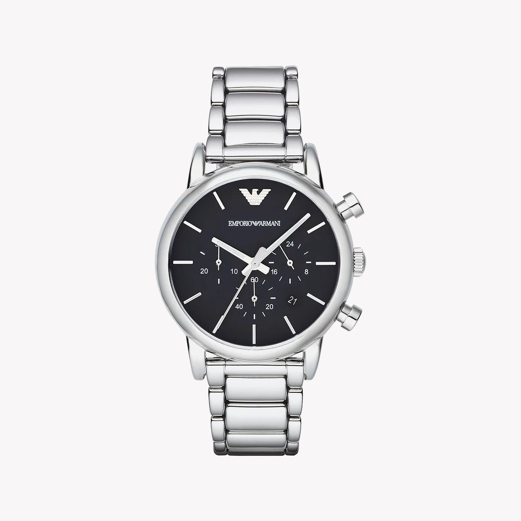 EMPORIO ARMANI AR1853 - BOLD SOPHISTICATION MEN'S WATCH WITH SILVER STAINLESS STEEL BAND & BLACK DIAL