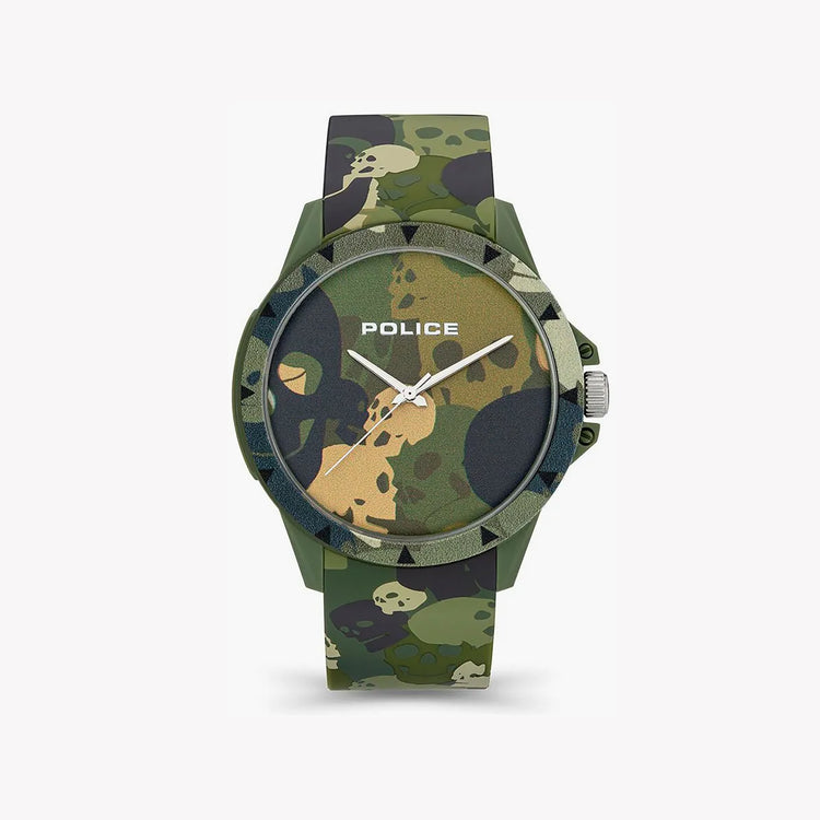 POLICE PEWUM2119563 – MODERN MEN'S SPORTY ELEGANCE TIMEPIECE with Green Rubber & Multicolour Band