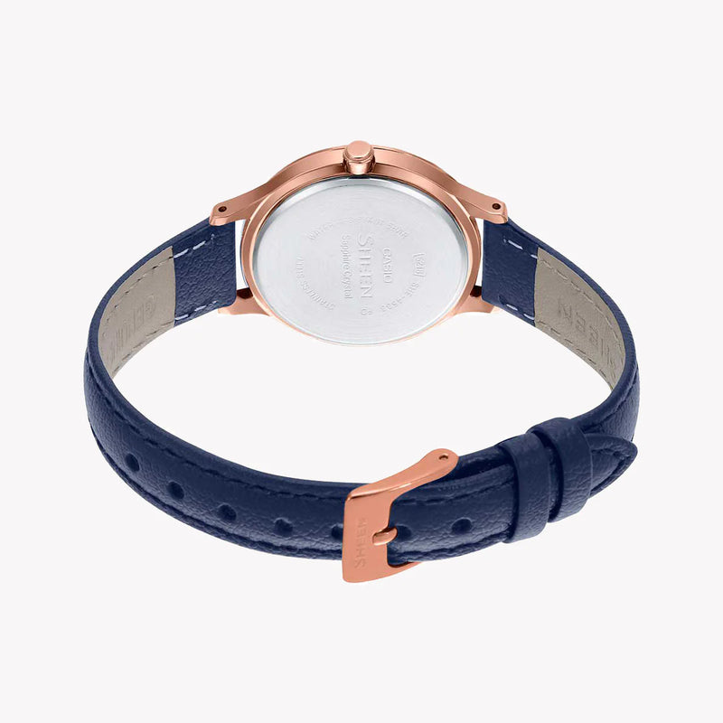 Casio She-4533pgl-7budf Elegant Spirit - Chic Rose Gold Timepiece With Blue Leather Band by i-watch