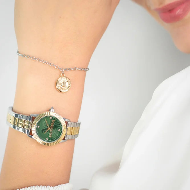 JUST CAVALLI JC1L328M0085 FASHIONISTA - ELEGANT TWO-TONE WOMEN'S WATCH WITH DARK GREEN DIAL-i-Watch-3